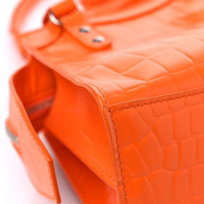 Balenciaga Semi Shiny Calfskin Crocodile Embossed Neo Classic Silver Hardware Mini City Orange 9 of 13