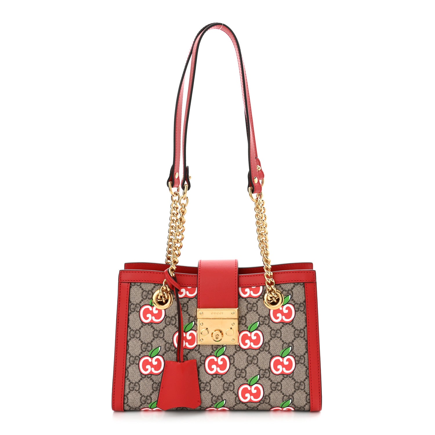 Gucci GG Supreme Monogram Apple Small Padlock Tote Beige Multicolor Lobster Red 1 of 10