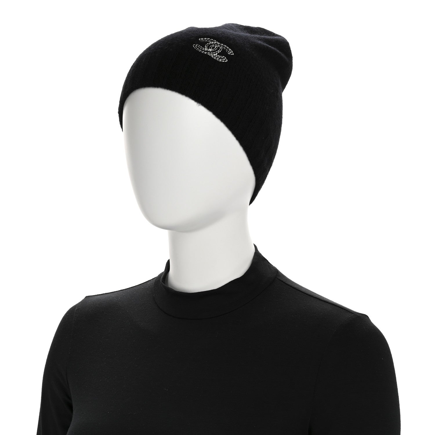 Chanel Cashmere CC Beanie Hat Black 2 of 6