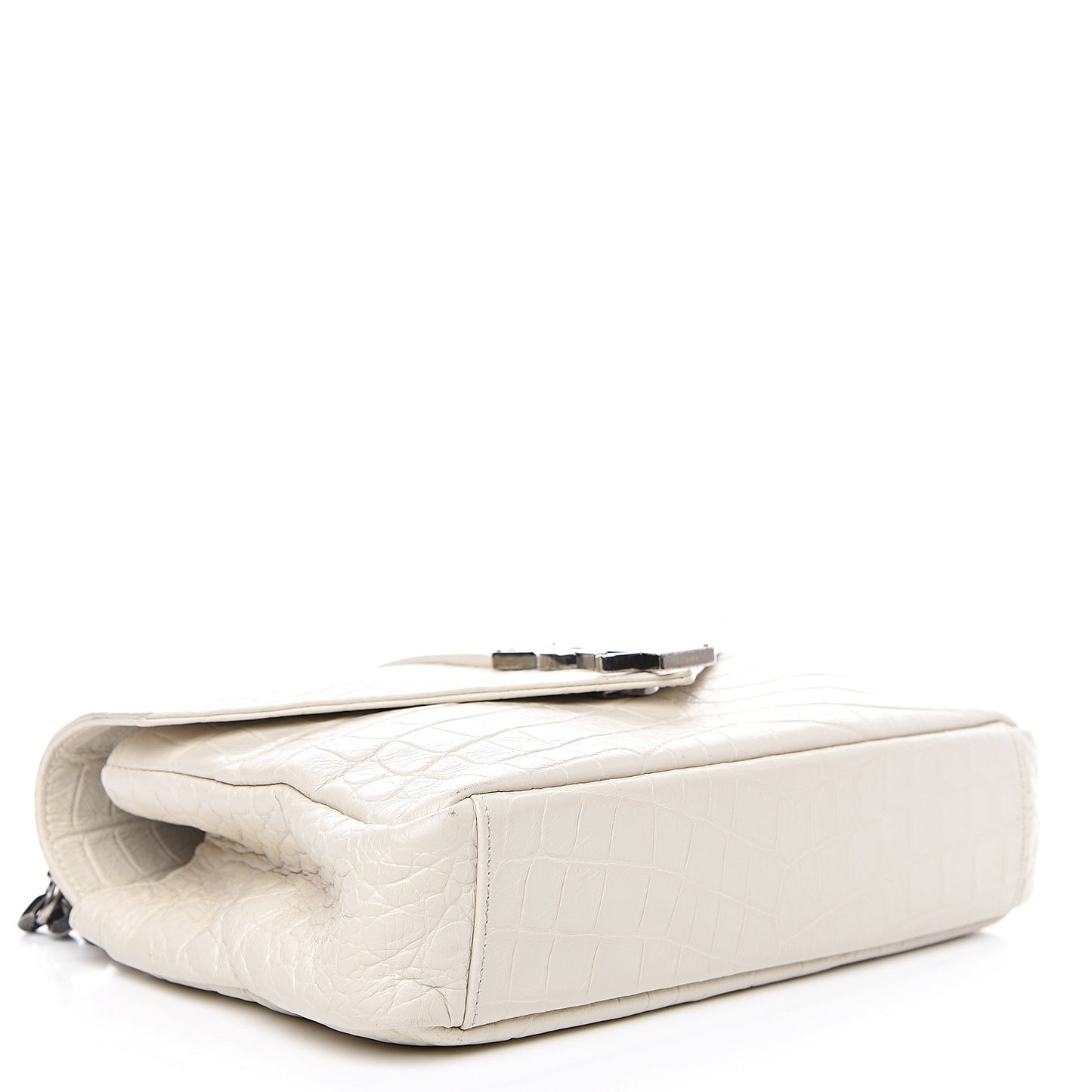 Calfskin Crocodile Embossed Medium College Monogram Satchel Dove White