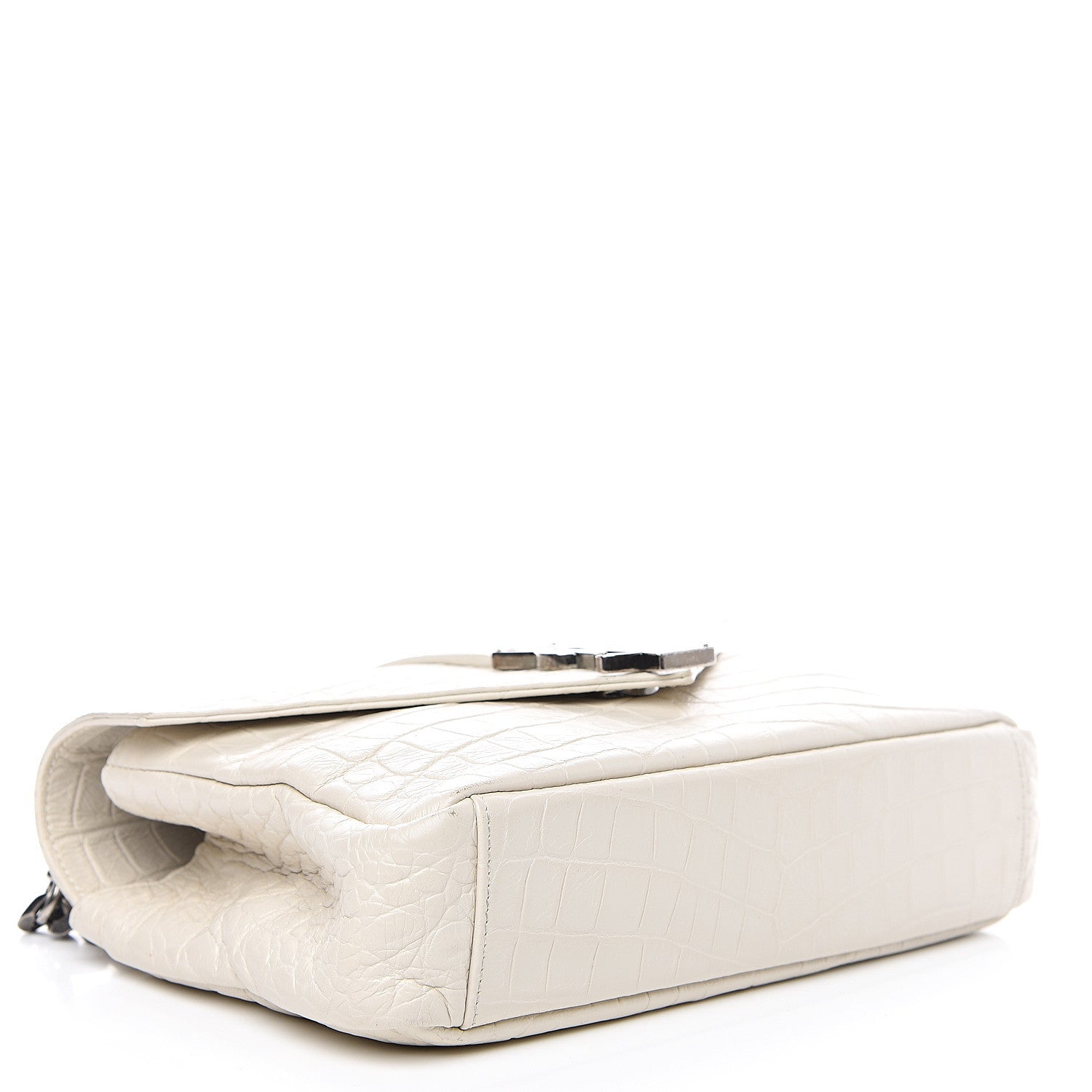 Saint Laurent Calfskin Crocodile Embossed Medium College Monogram Satchel Dove White 3 of 17