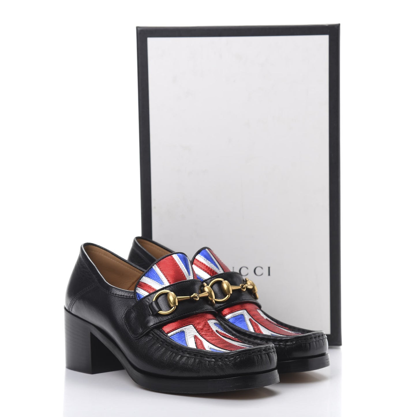Lambskin Union Jack Horsebit Loafer Pumps 36.5 Black