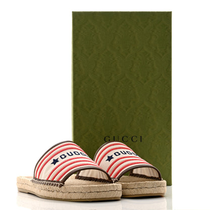 Gucci Canvas Miro Soft Calfskin Striped Mens Espadrille Flat Slide Sandals 9 Greggio Brown Sugar 11 of 11