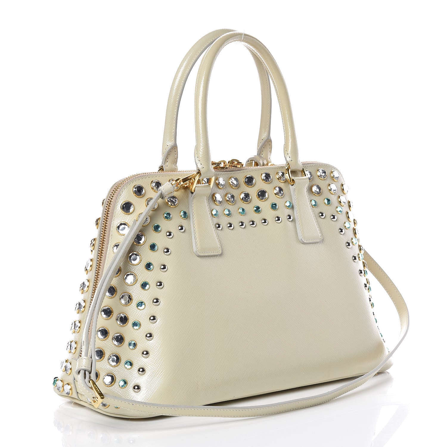 Prada Saffiano Vernice Crystal Pyramid Bag Talco 3 of 17