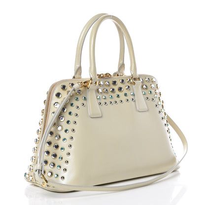 Prada Saffiano Vernice Crystal Pyramid Bag Talco 3 of 17