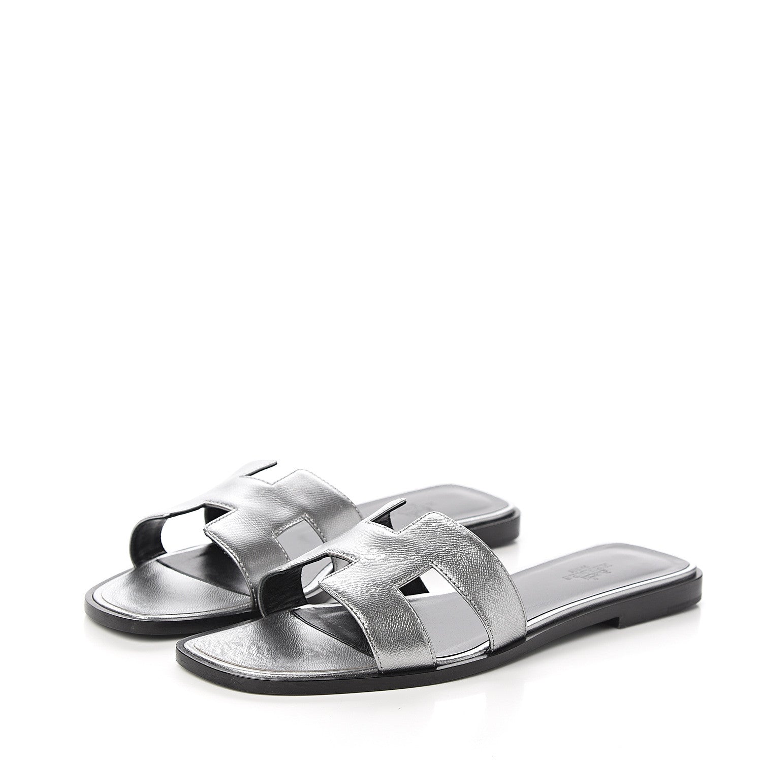Hermes Metallic Epsom Oran Sandals 39 Gris Argente 3 of 10