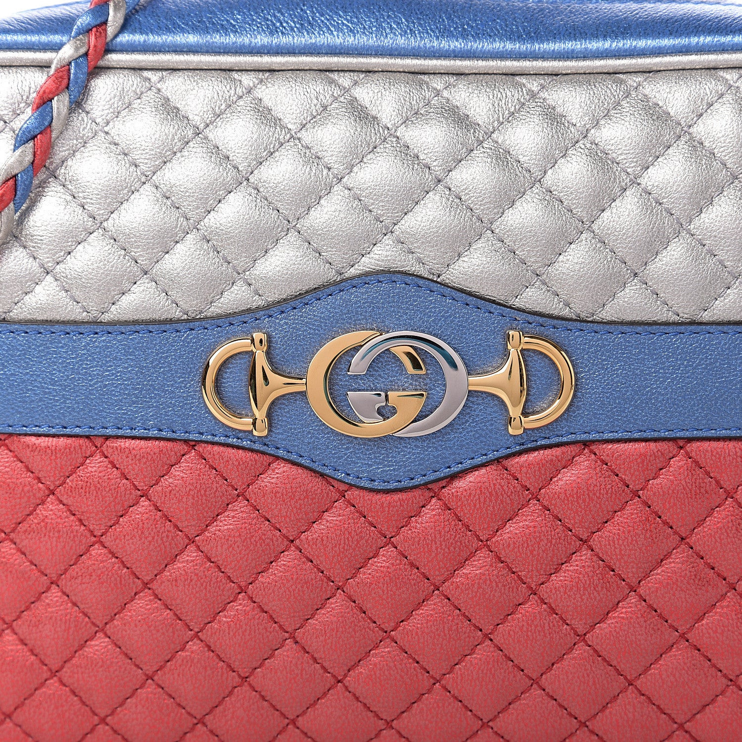 Gucci Laminated Nappa Trapuntata Small Zumi Shoulder Bag Rosso Marine Argento 9 of 9