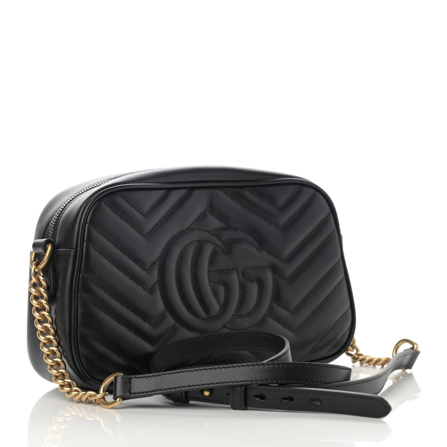 Gucci Calfskin Matelasse Small GG Marmont Chain Shoulder Bag Black 3 of 11