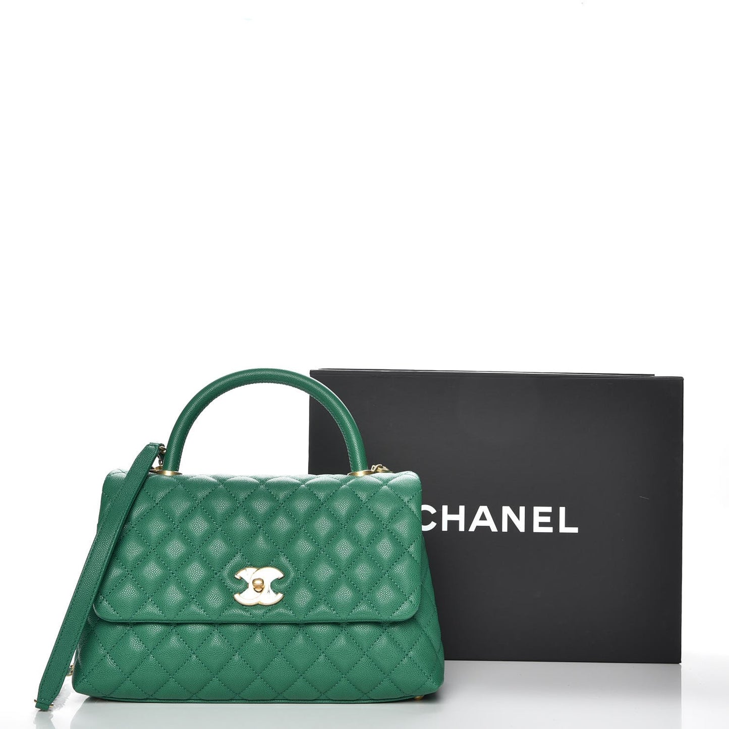 Caviar Quilted Small Coco Handle Flap Green