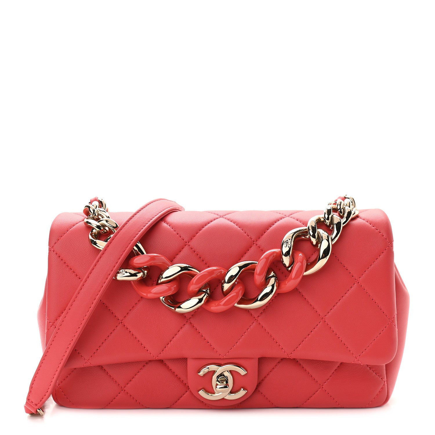 Chanel Lambskin Quilted Resin Bi-Color Chain Flap Bag Red 1 of 9