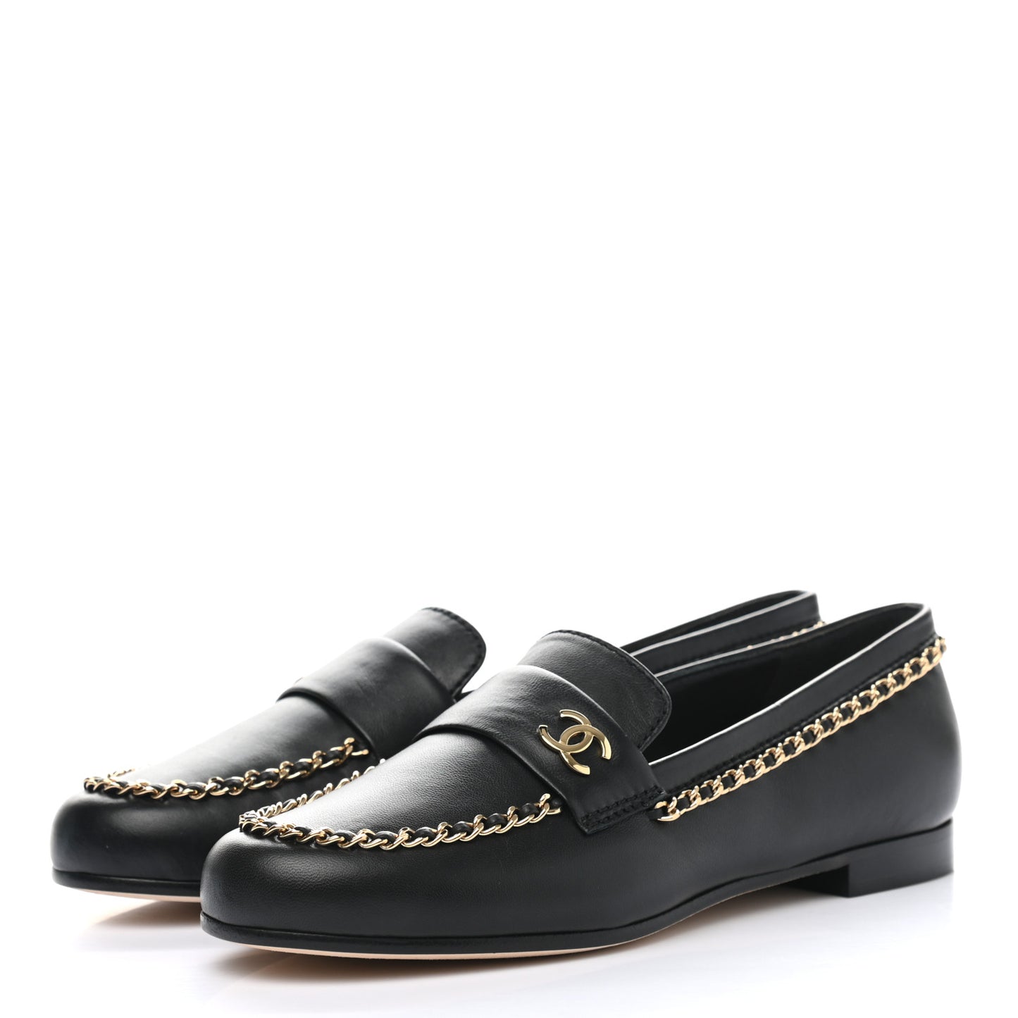 Lambskin CC Chain Mocassin Loafers 36 Black