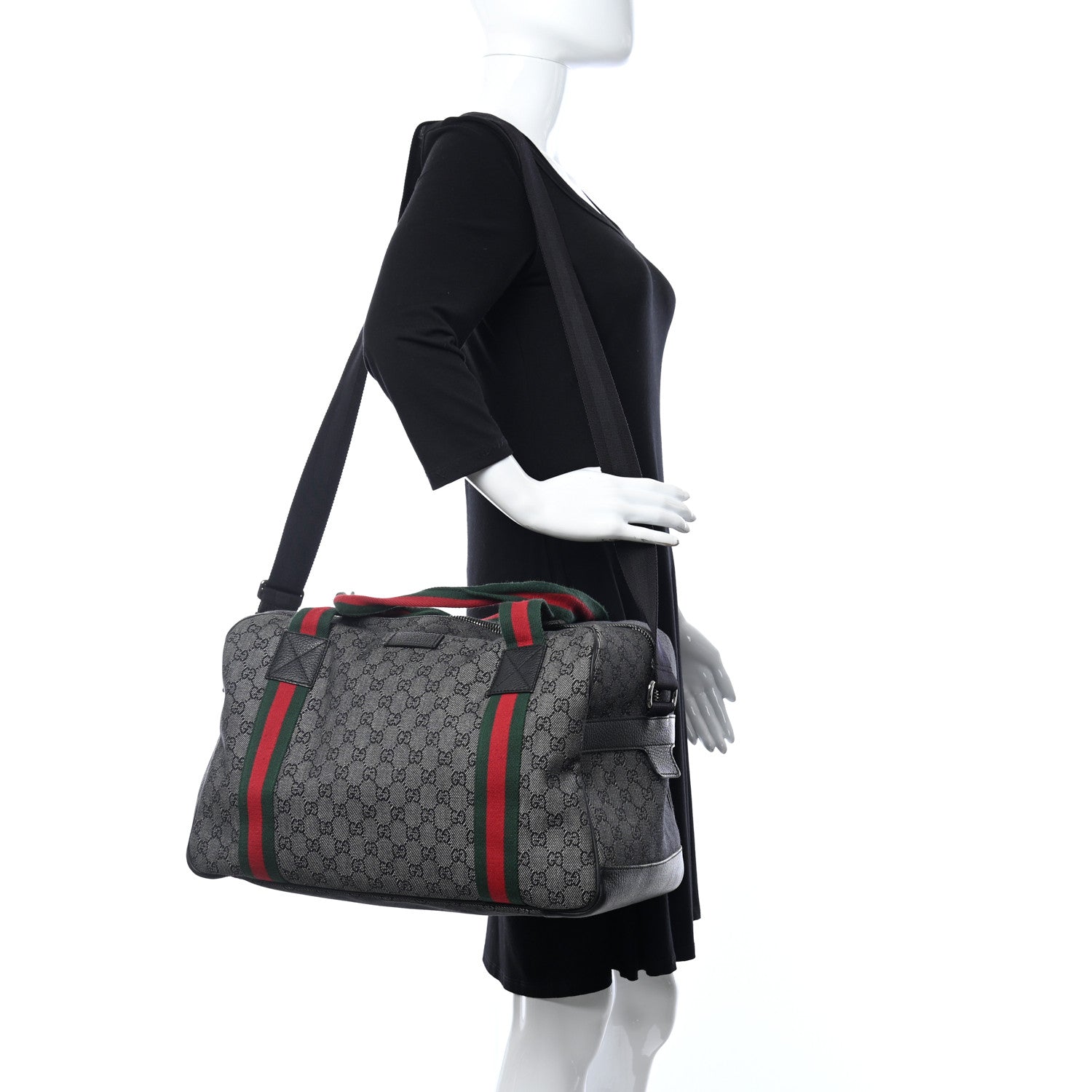 Gucci Denim Monogram Web Large Carry On Duffle Bag Black 2 of 10
