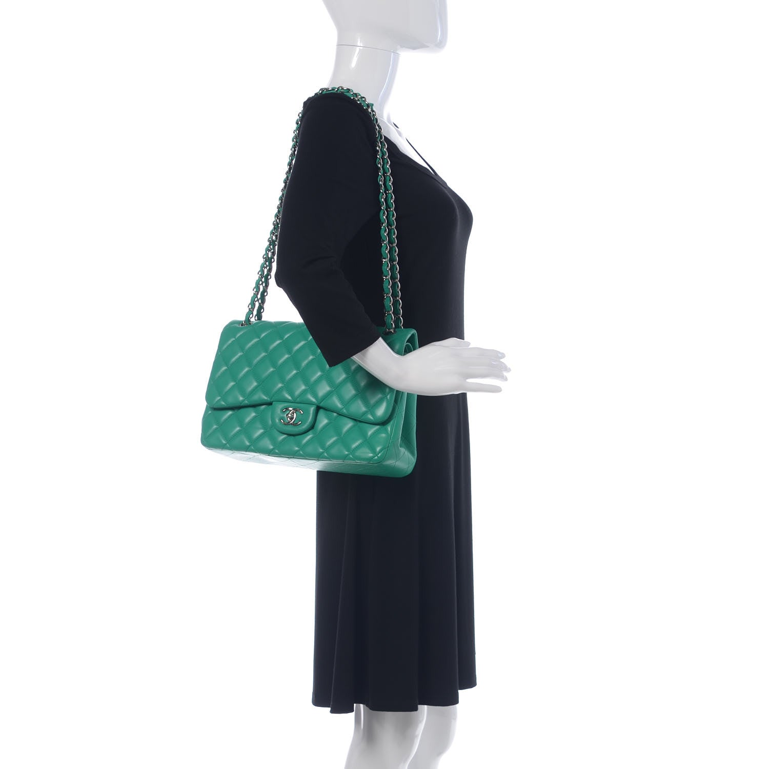 Chanel Lambskin Quilted Jumbo Double Flap Green 2 of 10