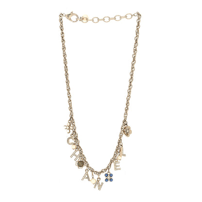 Chanel Crystal Pearl Logo Charm Necklace Gold 3 of 5
