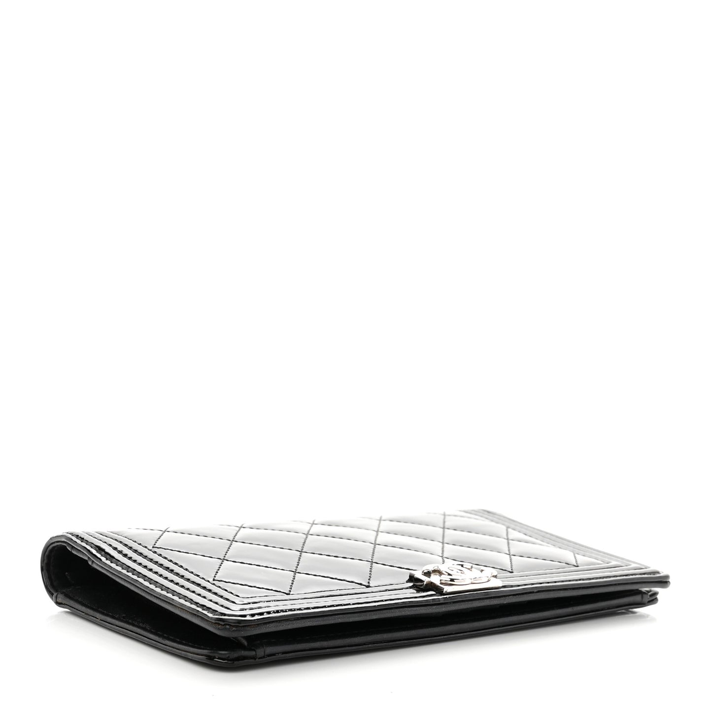 Patent Calfskin Quilted Boy Yen Wallet Black