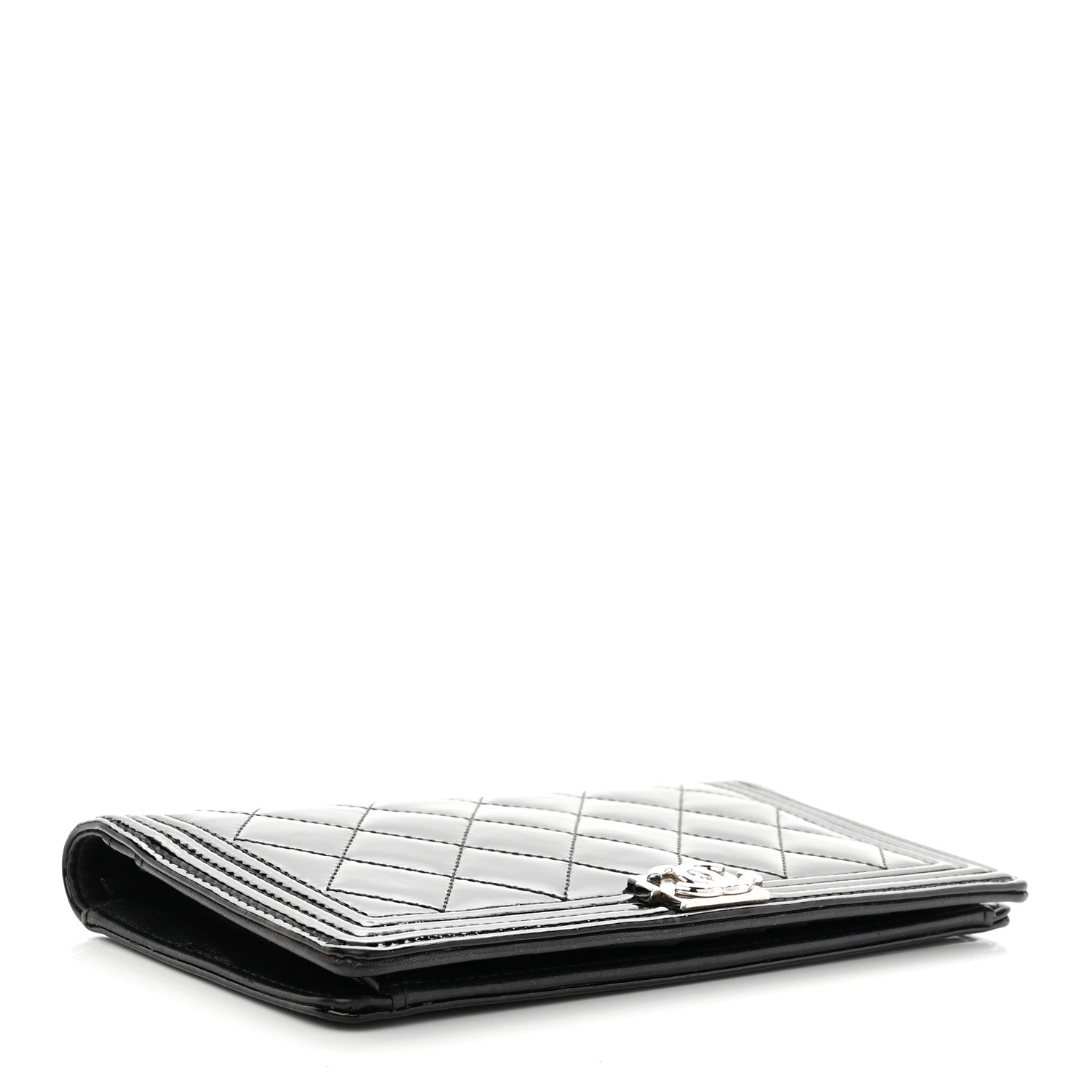 Chanel Patent Calfskin Quilted Boy Yen Wallet Black 5 of 9