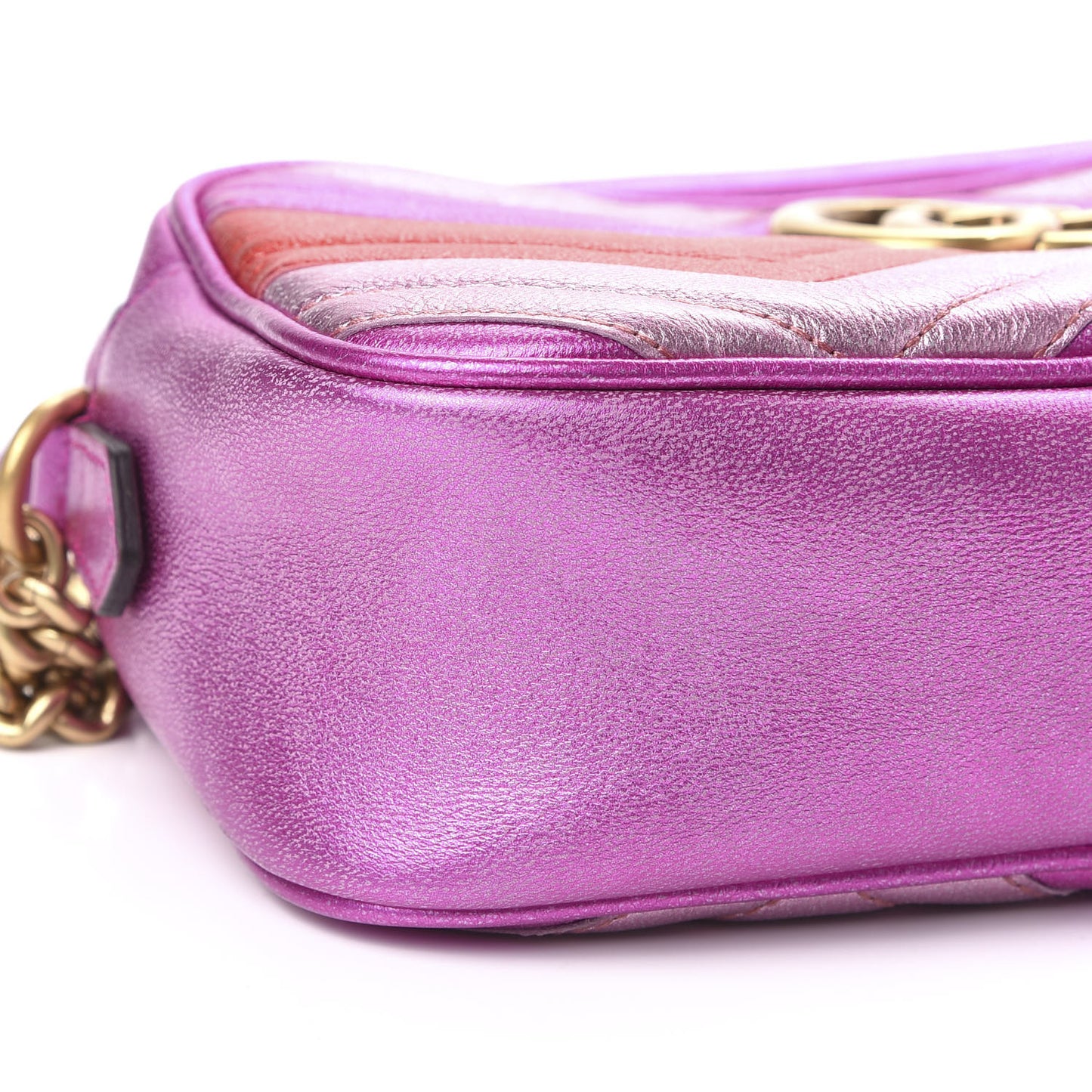 Laminated Nappa Matelasse Small GG Marmont Chain Shoulder Bag Fuxia Rosso Rosa