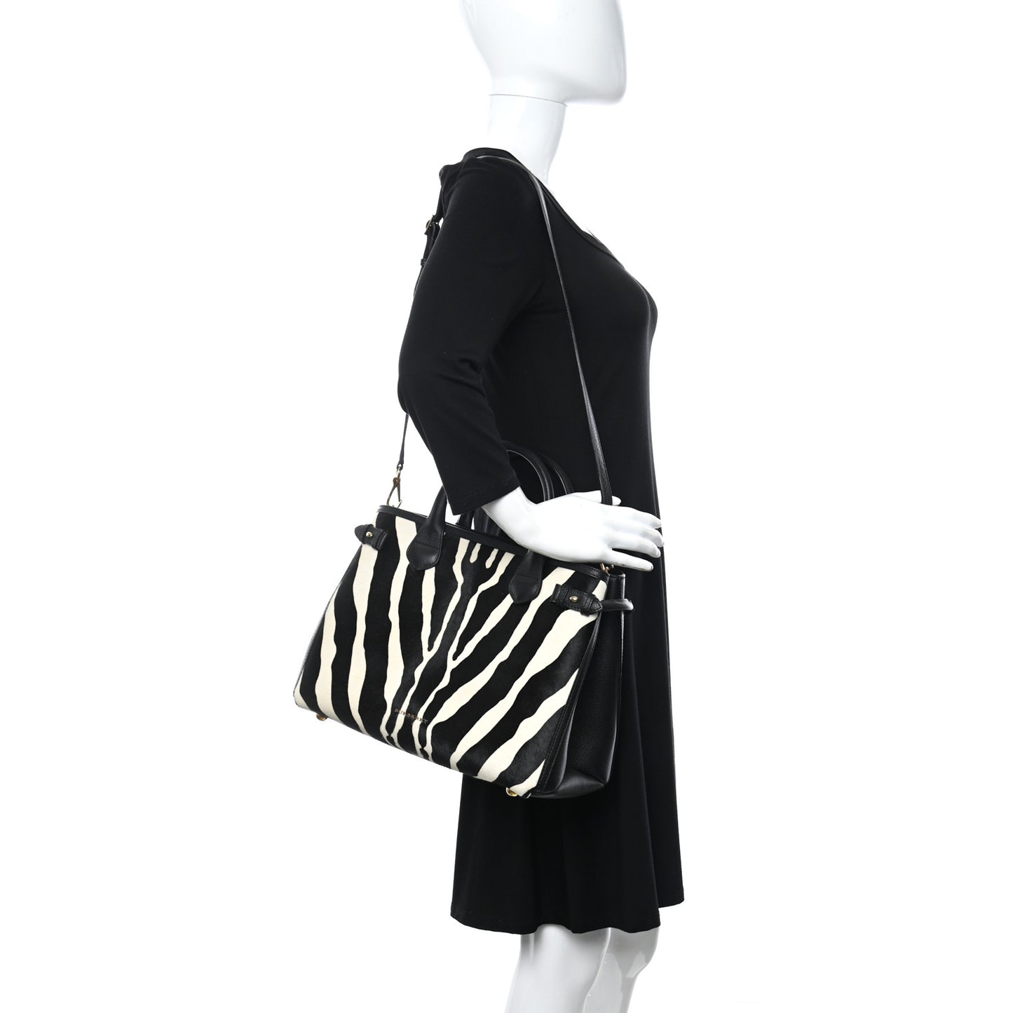 Calf Hair House Check Zebra Print Medium Banner Tote Natural Black
