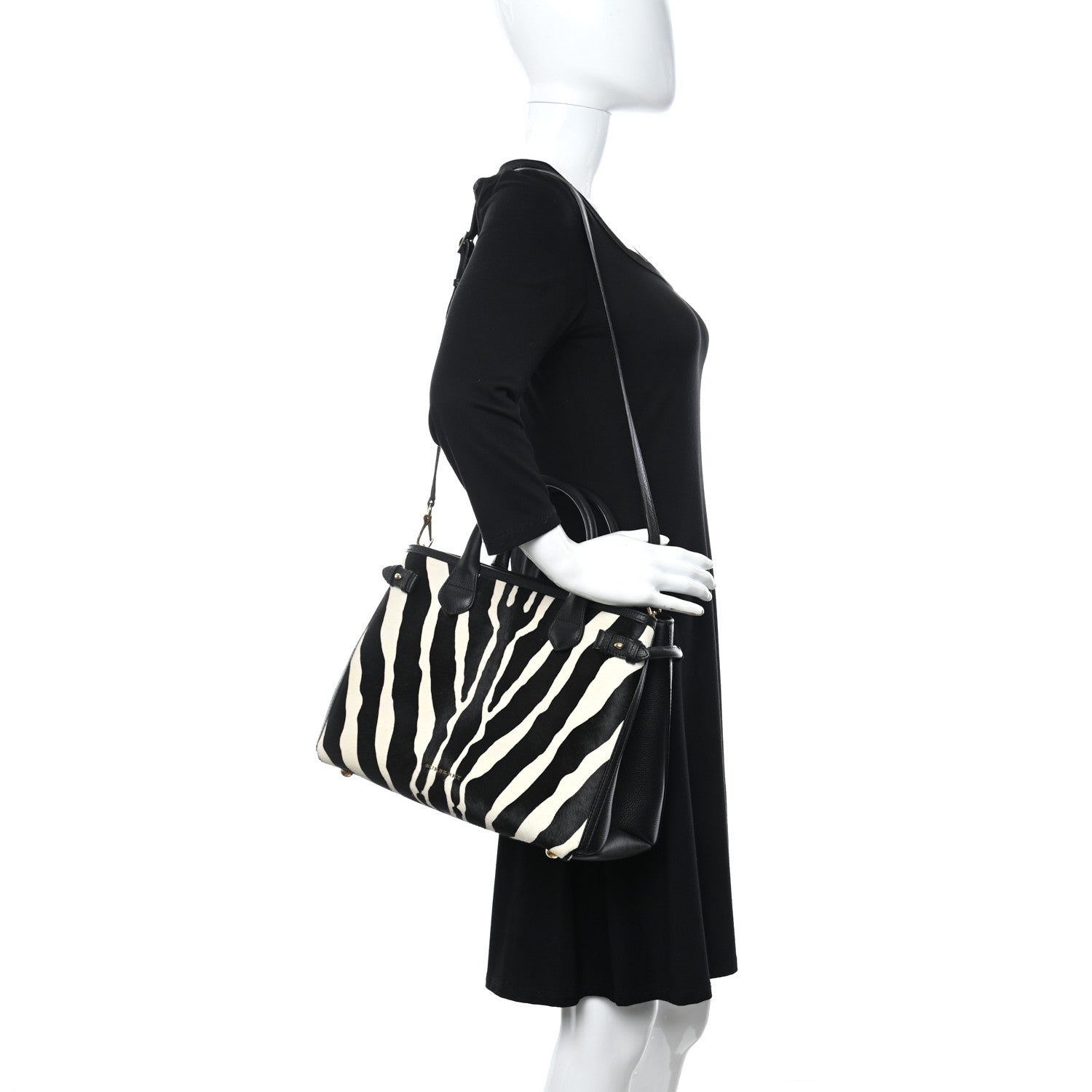 Burberry Calf Hair House Check Zebra Print Medium Banner Tote Natural Black 2 of 12