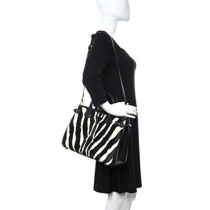 Burberry Calf Hair House Check Zebra Print Medium Banner Tote Natural Black 2 of 12