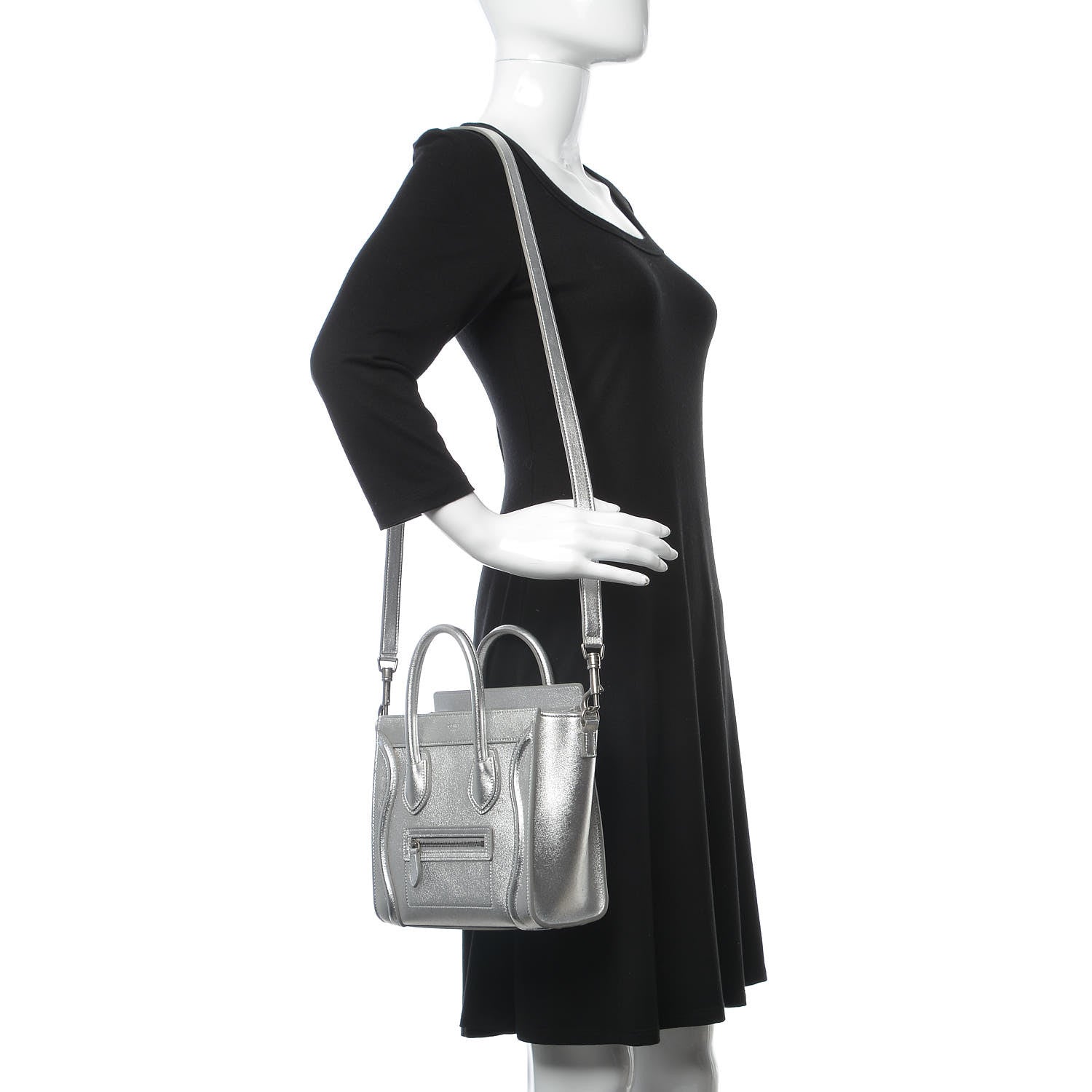 Celine Laminated Lambskin Nano Luggage Silver 2 of 11
