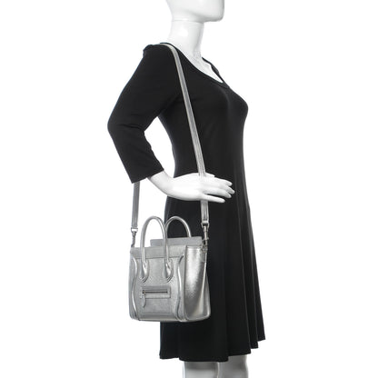 Celine Laminated Lambskin Nano Luggage Silver 2 of 11