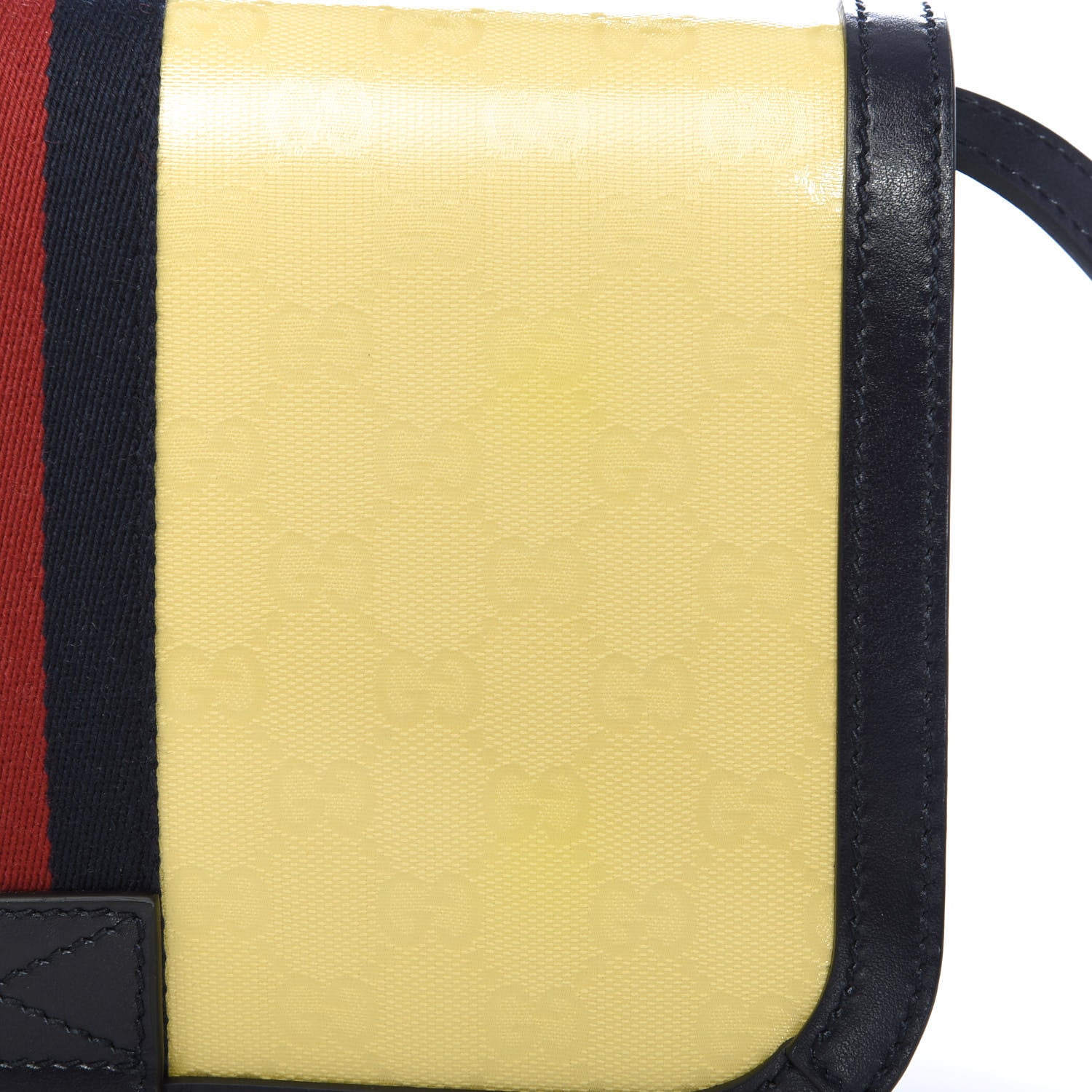Gucci Crystal Monogram Plutone Calfskin Web Ophidia Flap Messenger Bag Straw Yellow Blue 9 of 12