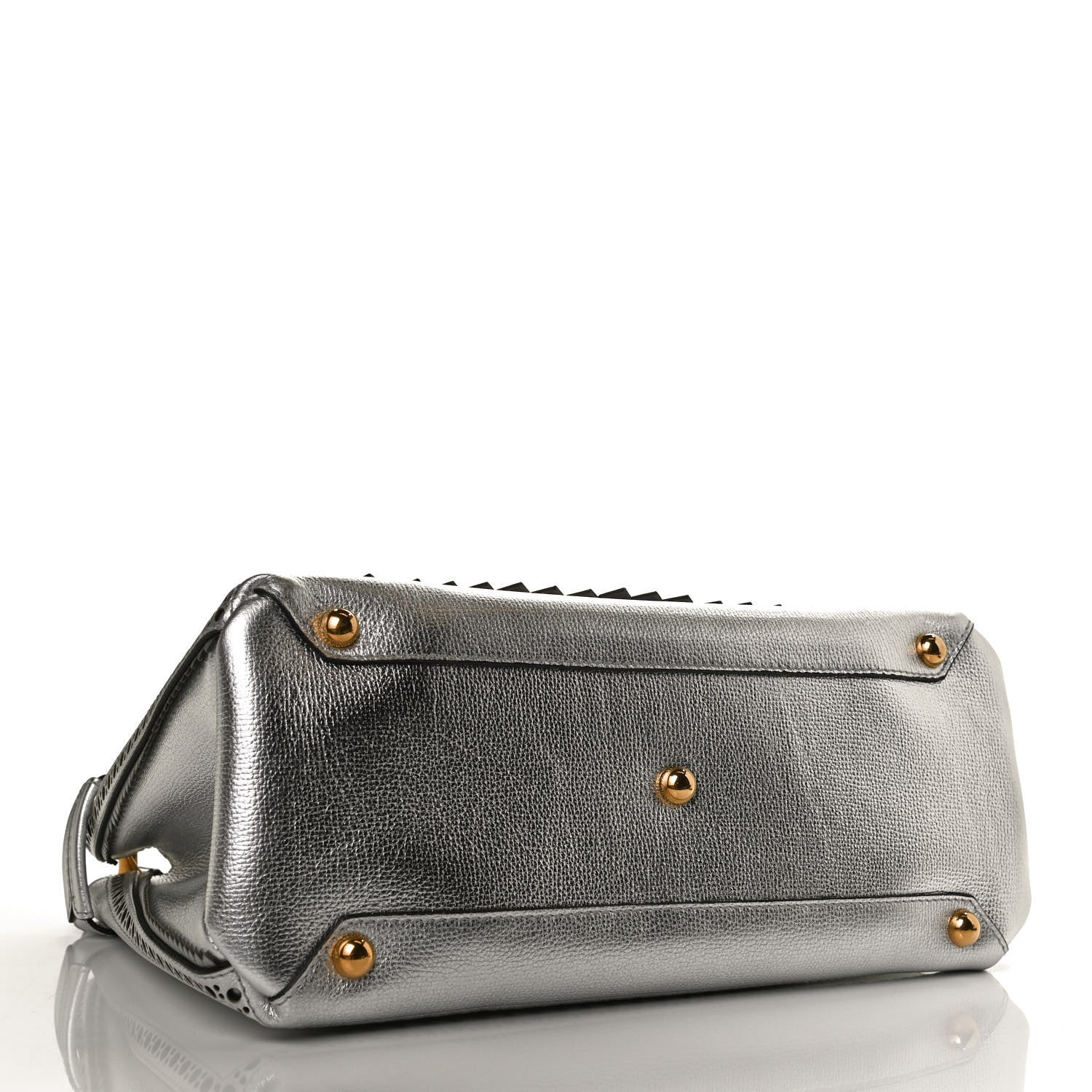 Burberry Metallic Calfskin Broguing Medium Banner Tote Silver 3 of 10