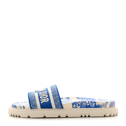 Christian Dior Canvas Toile de Jouy Embroidered Dway 10mm Slide Sandals 38 Off White Blue 1 of 9