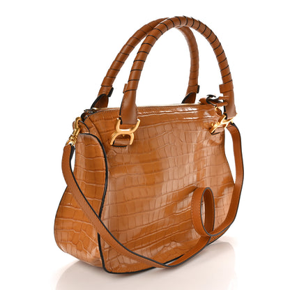 Chloe Calfskin Crocodile Embossed Small Marcie Satchel Autumnal Brown 3 of 10