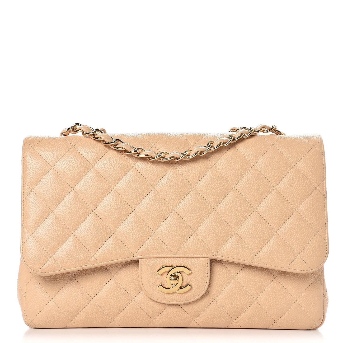 Caviar Quilted Jumbo Single Flap Beige Clair