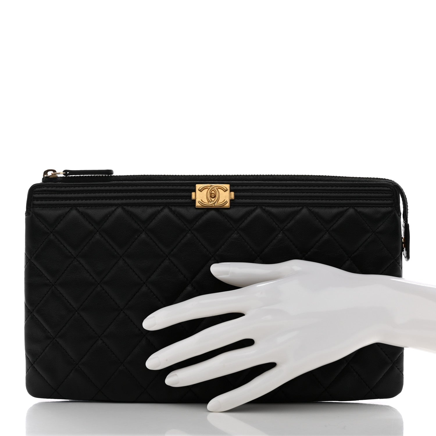 Chanel Lambskin Quilted Small Boy Zipped Pouch Black 2 of 9