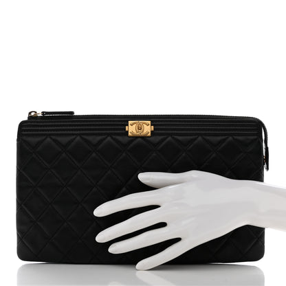 Chanel Lambskin Quilted Small Boy Zipped Pouch Black 2 of 9