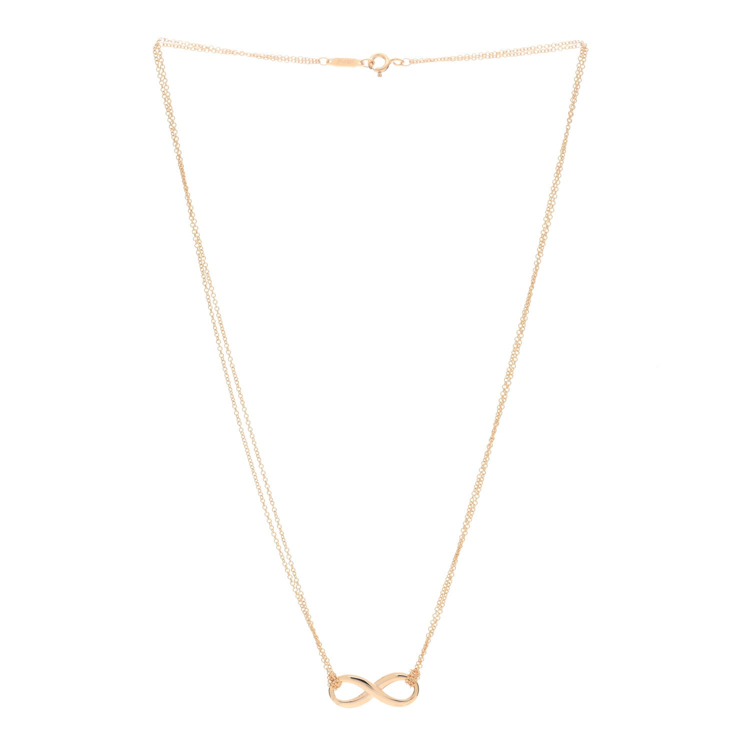 Tiffany 18K Rose Gold Infinity Double Chain Pendant Necklace 2 of 5