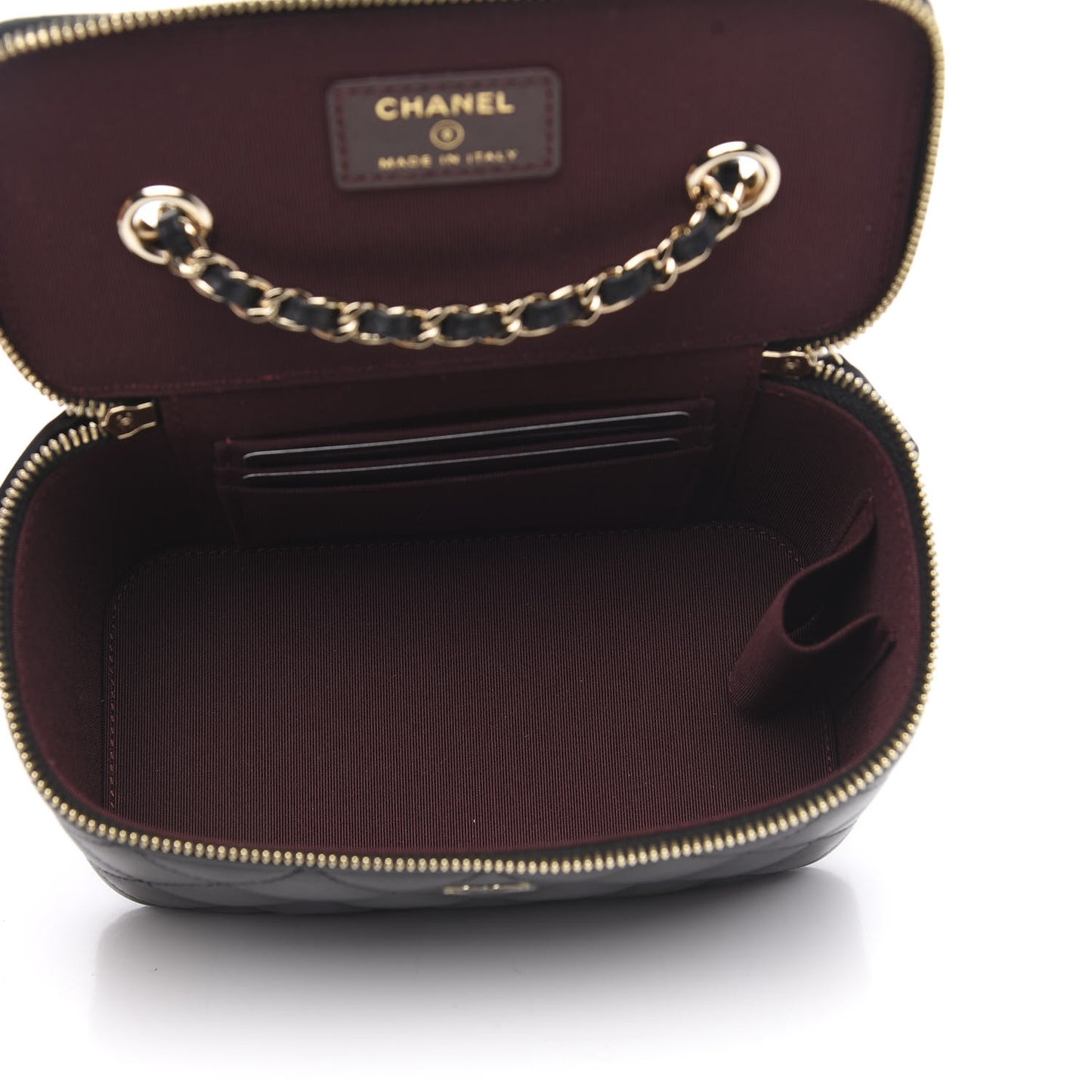 Lambskin Quilted Small Vanity Case With Chain Black