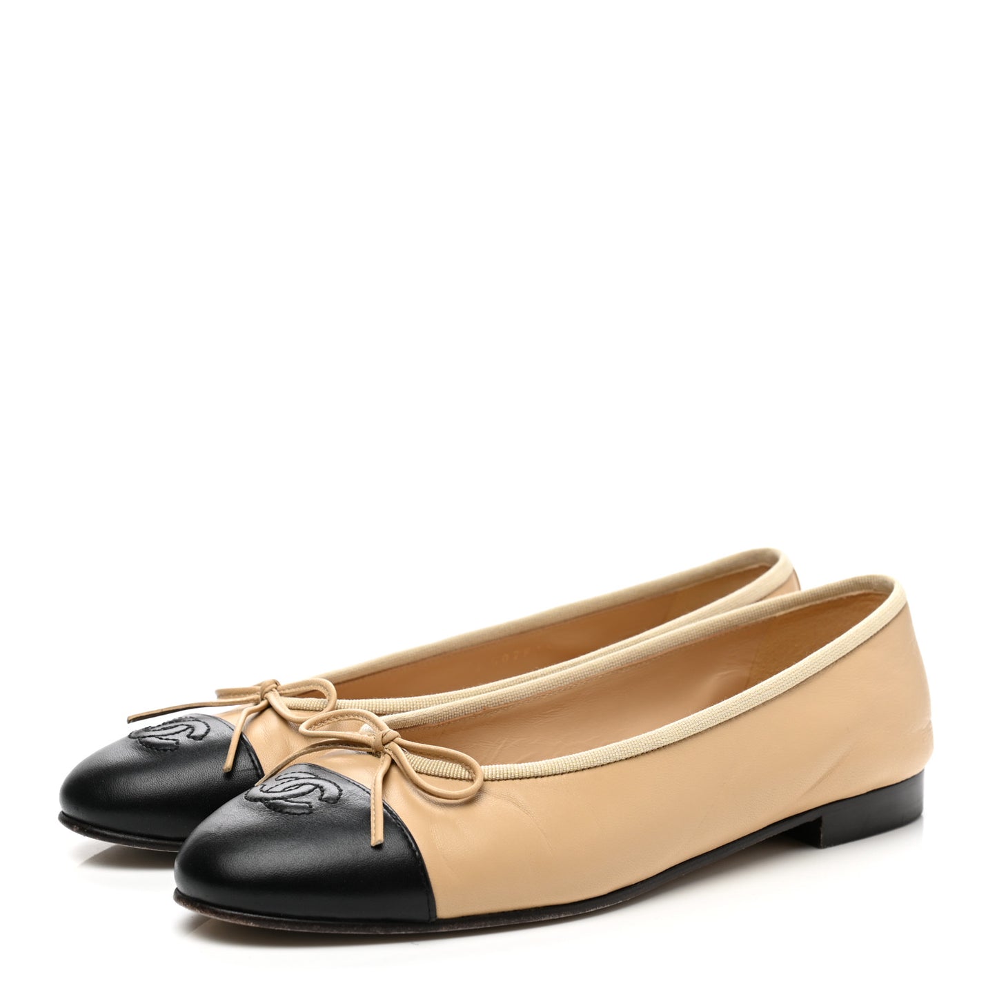 Lambskin Cap Toe CC Ballerina Flats 38.5 Beige Black