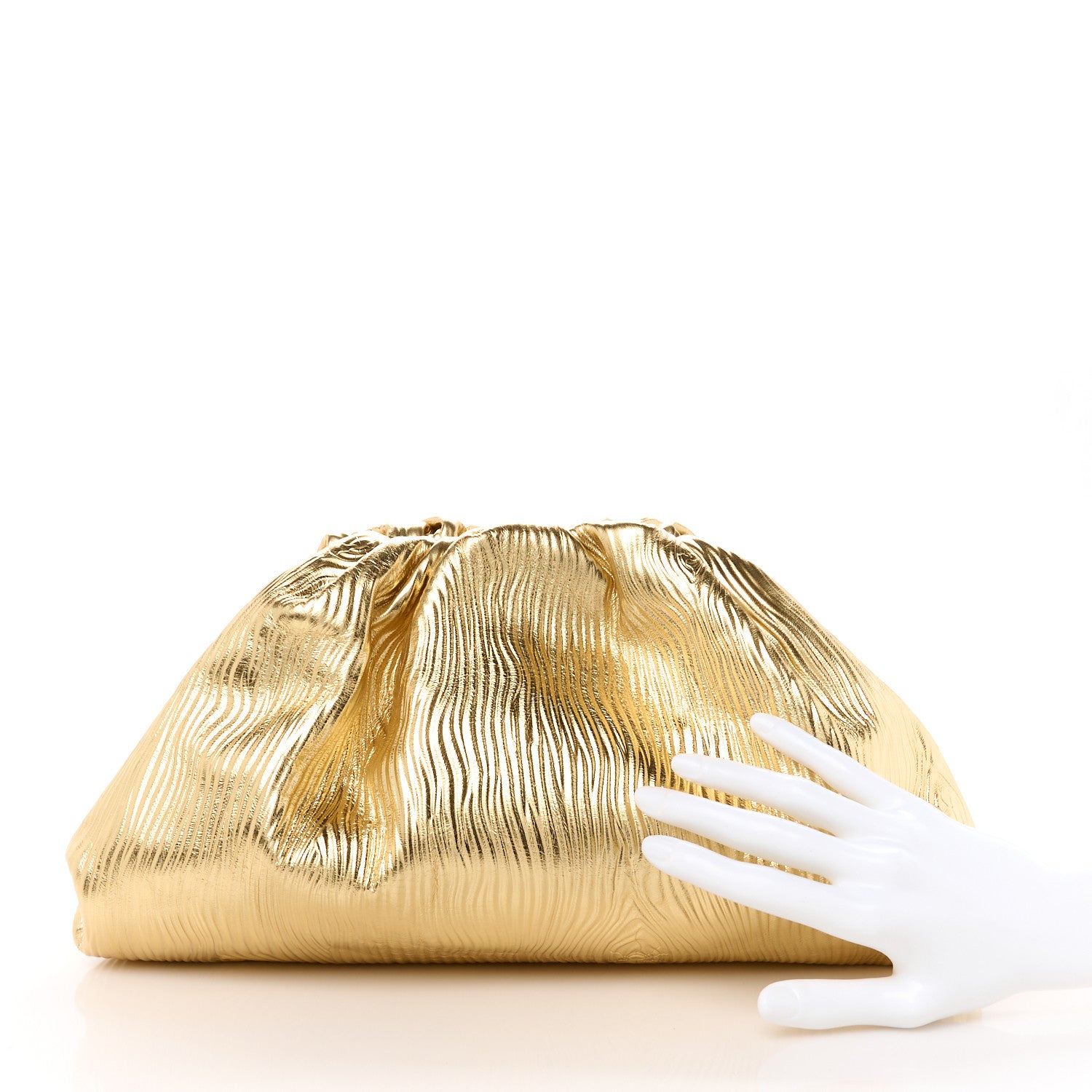 Bottega Veneta Metallic Bark Calfskin Embossed The Pouch Oversized Clutch Oro 2 of 10