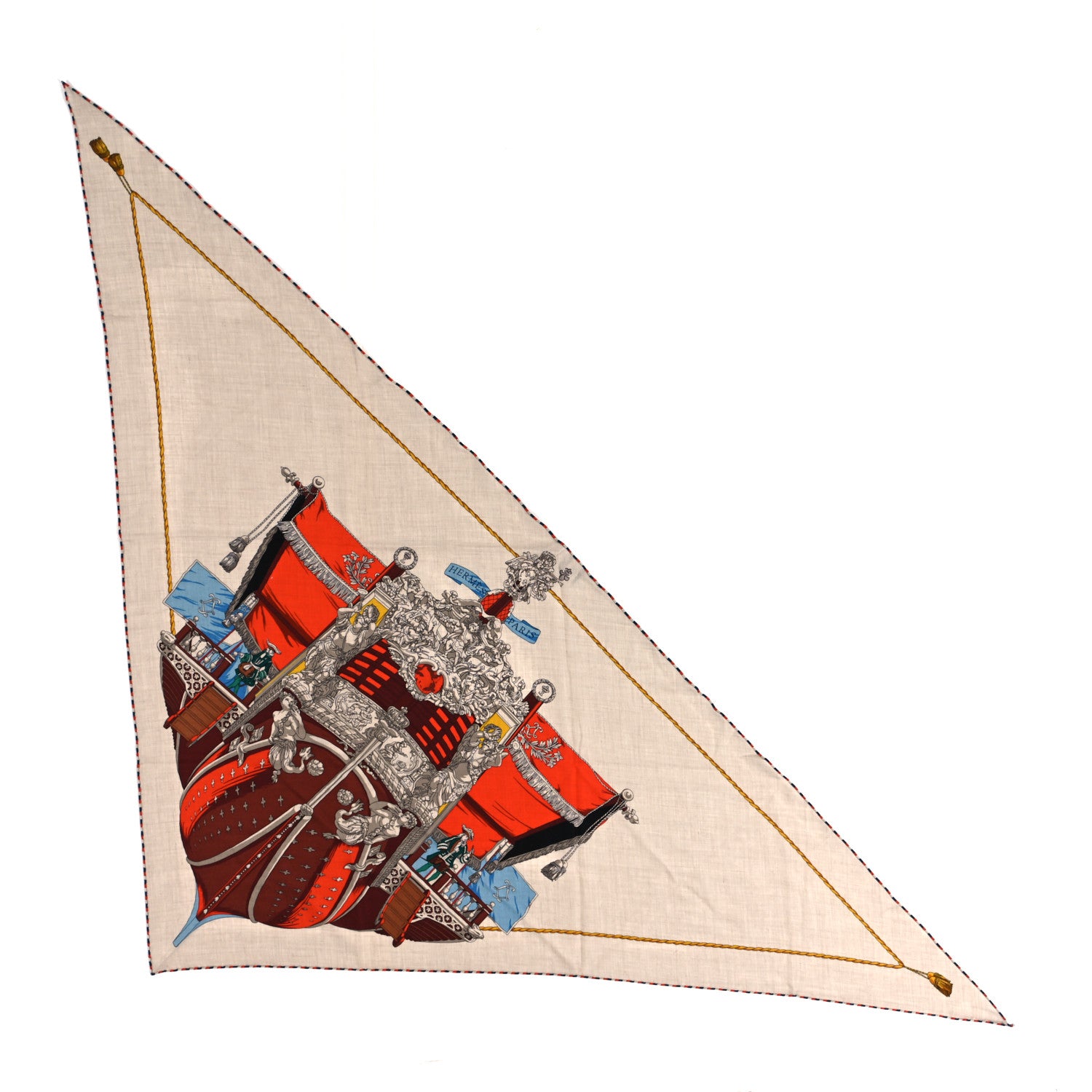 Hermes Cashmere Silk La Reale Giant Pointe Triangle Shawl Naturel Vermillon Noisette 1 of 4