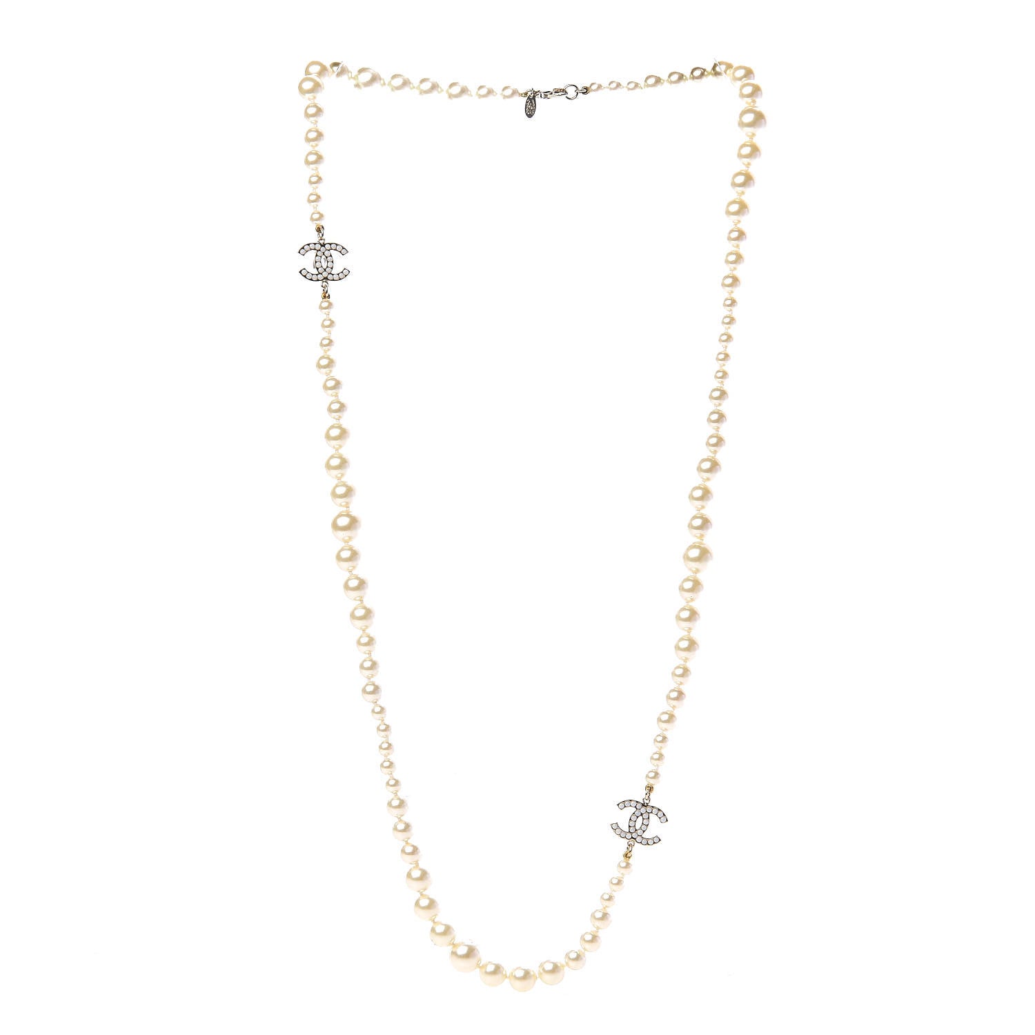 Chanel Crystal Pearl CC Short Necklace Gold 2 of 3