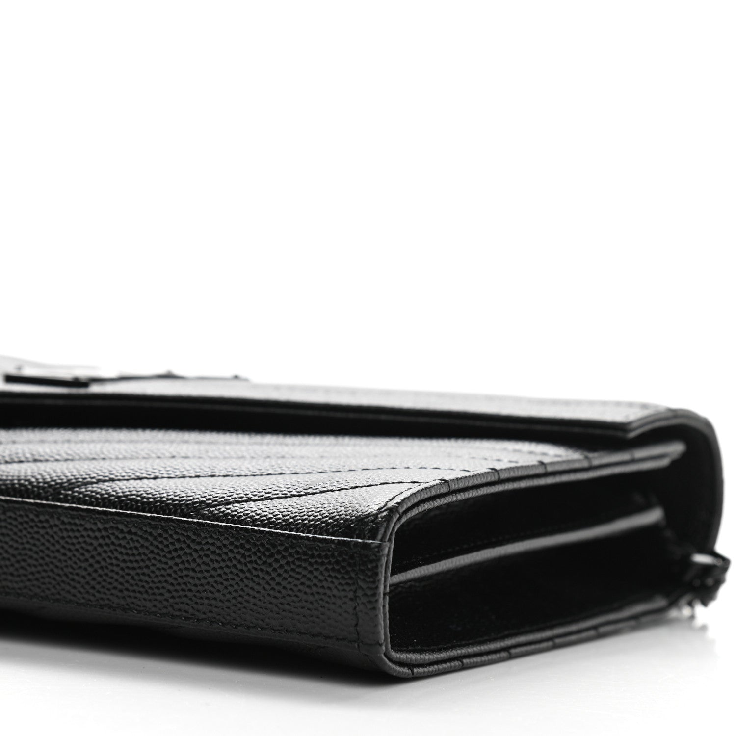 Saint Laurent Grain De Poudre Matelasse Chevron Monogram Chain Wallet Black 9 of 9