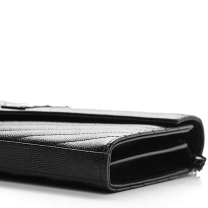 Saint Laurent Grain De Poudre Matelasse Chevron Monogram Chain Wallet Black 9 of 9