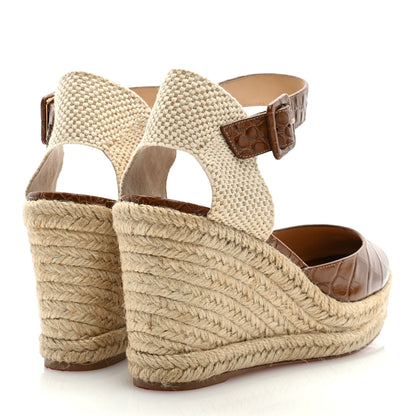 Christian Louboutin Calfskin Crocodile Embossed Amelia 90 Espadrille Wedges 39 Brown 4 of 7