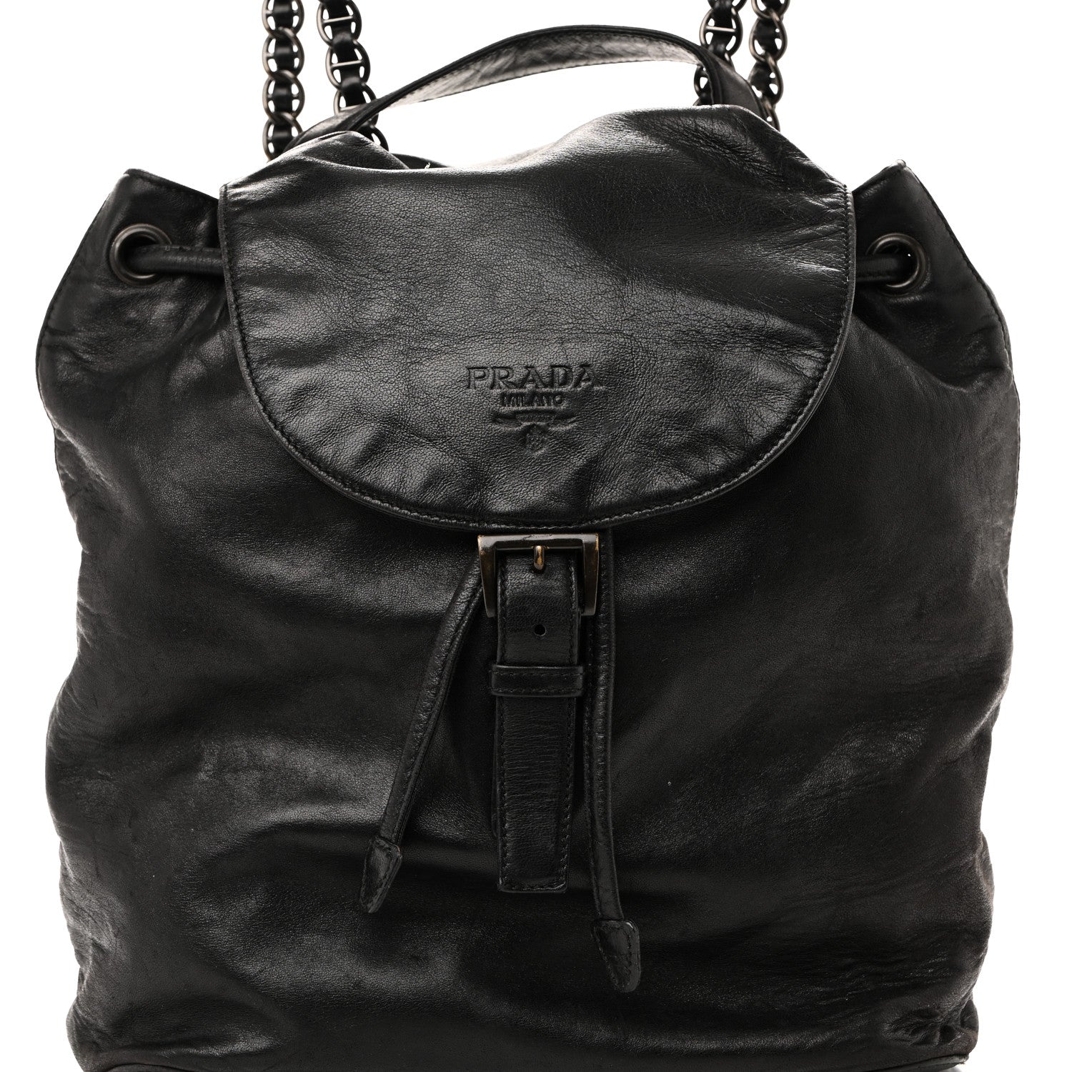 Prada Soft Calfskin Cinch Backpack Black 7 of 9