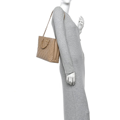 Chanel Shiny Caviar Quilted Chain Handle Shopping Tote Beige 2 of 12