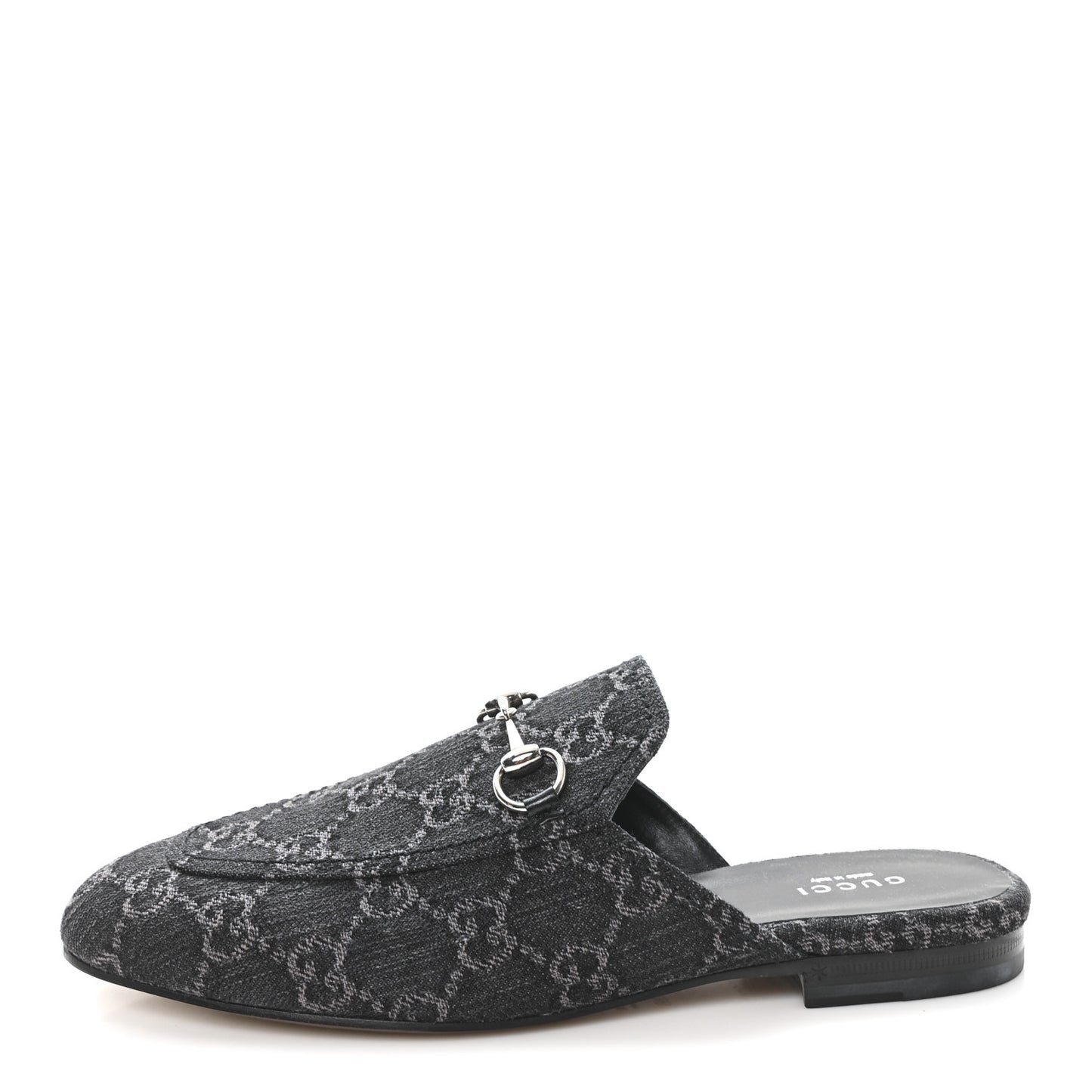 New Denim GG Malaga Kid Womens Princetown Slippers 38 Grey Black