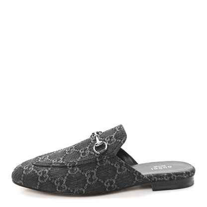 Gucci New Denim GG Malaga Kid Womens Princetown Slippers 38 Grey Black 1 of 10