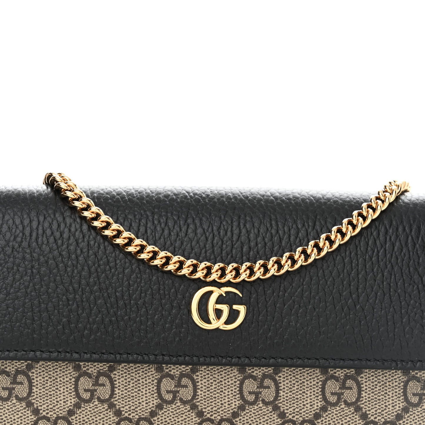 Dollar Calfskin GG Supreme Monogram Petite GG Marmont Wallet Chain Bag Black Beige Ebony