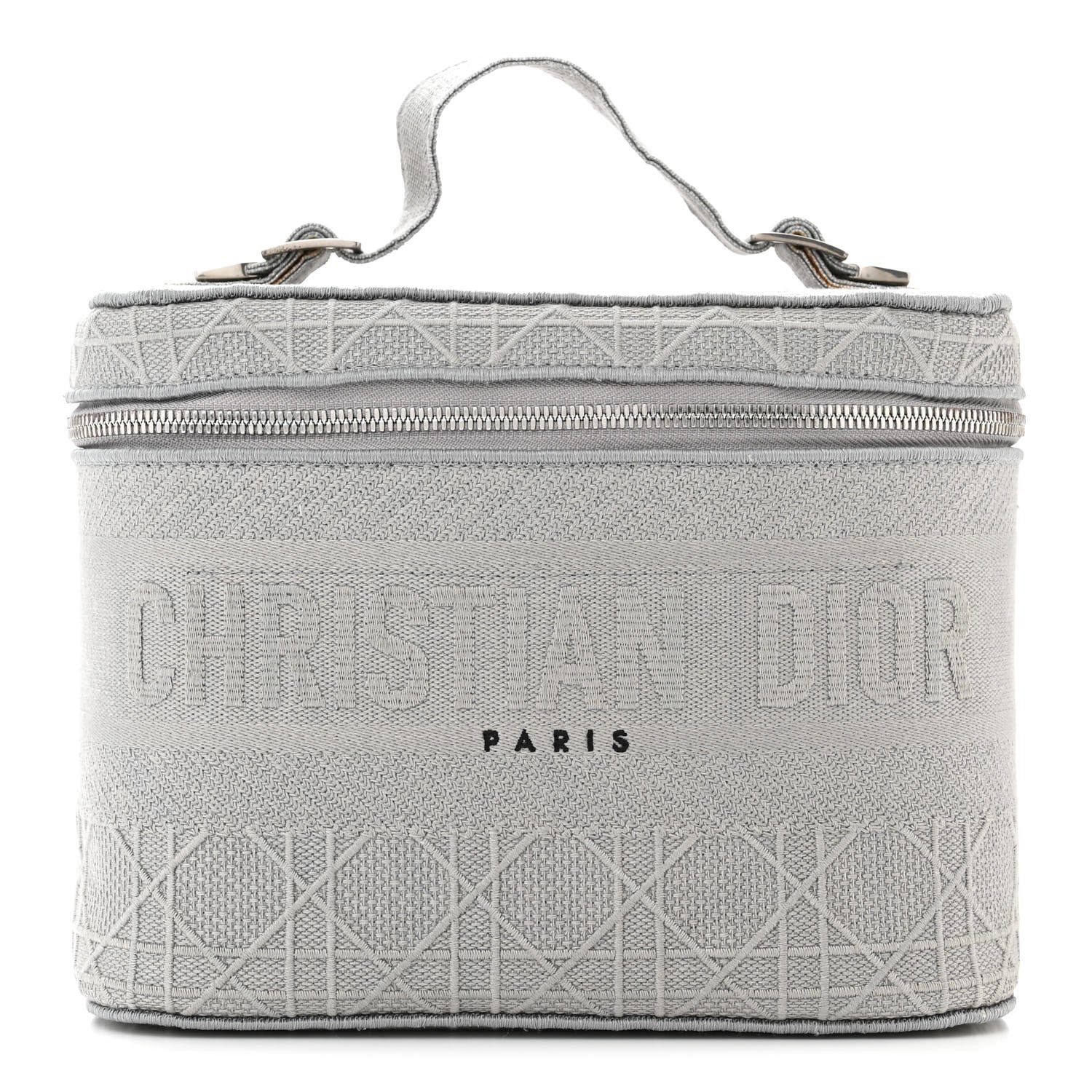 Christian Dior Canvas Embroidered Cannage Diortravel Vanity Case Grey 1 of 10