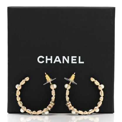 Chanel Lambskin Pearl CC Chain Hoop Earrings Gold Black 5 of 5
