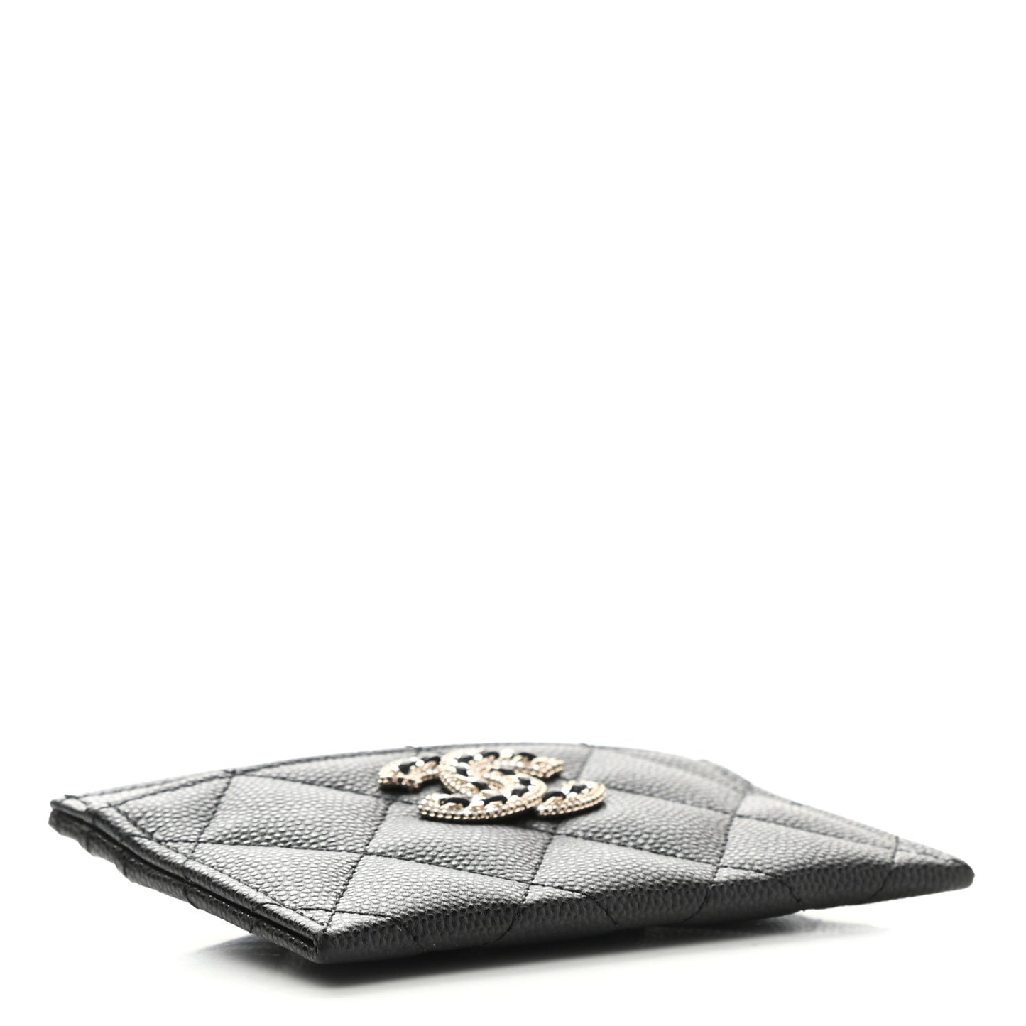 Caviar Quilted Crystal Card Holder Black